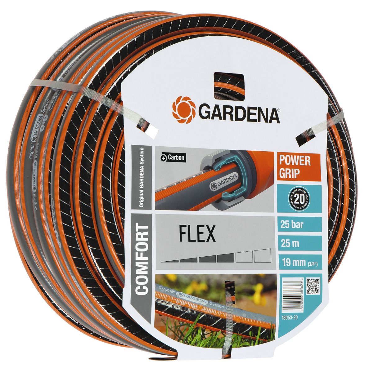 Шланг Gardena Flex, диаметр 3/4, длина 25 м18053-20.000.00 Шланг Gardena Flex, диаметр 3/4, длина 25 м18053-20.000.00Шланг Gardena Flex с ребристым профилем Power Grip для идеального соединения с коннекторами базовой системы полива. Устойчив к высокому давлению и сохраняет формы благодаря спиралевидному текстильному армированию, усиленному углеродом.Не перегибается, не спутывается.