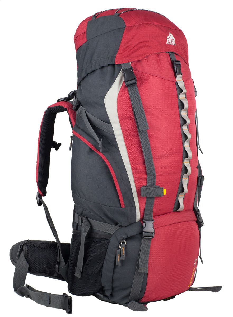 Рюкзак туристический Trek Planet Kailash 75, цвет: красный70563 Рюкзак туристический Trek Planet Kailash 75, цвет: красный70563Многофункциональный туристический рюкзак Trek Planet Kailash 75 прекрасно подходит для длительных путешествий и кемпинга. Большие карманы по бокам и внизу рюкзака, например, для часто используемых походных принадлежностей. Анатомическая вентилируемая спина обеспечивает максимальный комфорт и стабилизацию рюкзака на спине. Оптимальное распределение нагрузки на бедра выполняет регулируемая система жесткой подвески V1. Эргономичные плечевые ремни и комфортная подкладка на спинке рюкзака идеально распределяют вес. Объем рюкзака регулируется вертикальными и горизонтальными стропами. Особенности рюкзака: - 2 глубоких кармана на молнии по бокам, - 2 боковых сетчатых кармана на резинке, - 2 кармана на молнии на поясном ремне, - Алюминиевые параллельные съемные латы жесткости,- Основной отсек рюкзака имеет разделительную съемную заслонку на застежке-молнии, - Дополнительные лямки внизу для крепления снаряжения, - Карман в верхнем клапане, - Эластичные петли на верхнем клапане, - Компрессионные ремни, - Съемный чехол от дождя.