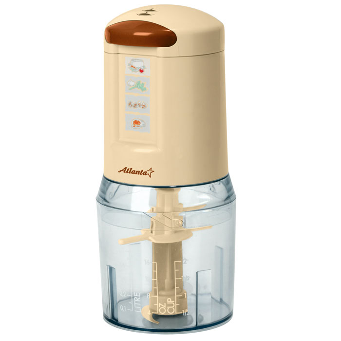 Atlanta ATH-3242, Beige измельчительATH-3242 Atlanta ATH-3242, Beige измельчительATH-3242Электрический измельчитель Atlanta ATH-3242 - многофункциональный прибор, сочетающий в себе функции нарезки, шинковки и измельчения. Приготовление вкусных супов, свежих салатов, гарниров и соблазнительных десертов станет быстрым и легким занятием. На чашу измельчителя нанесена мерная шкала. Прибор работает в двух скоростных режимах.