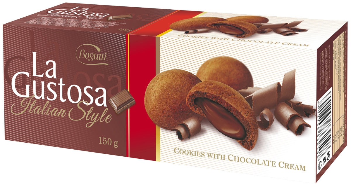 Bogutti La Gustosa печенье с шоколадным кремом, 150 г13930 Bogutti La Gustosa печенье с шоколадным кремом, 150 г13930Bogutti La Gustosa - высококачественное сдобное печенье с кокосовой начинкой, приготовленное по лучшим итальянским технологиям, из тщательно отобранного сырья. Качество всех изделий отвечает высоким международным требованиям BRC, IFS, а сама выпечка выглядит аппетитно и привлекательно.