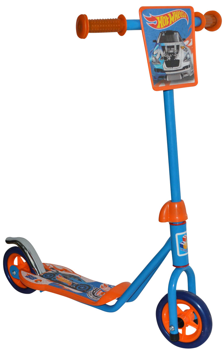 1TOY Самокат двухколесный Hot Wheels цвет оранжевый голубойТ57569 1TOY Самокат двухколесный Hot Wheels цвет оранжевый голубойТ57569Самокат двухколесный 1TOY Hot Wheels - яркий самокат предназначен для начинающих гонщиков. Колеса из вспененной резины хорошо держат дорогу, а надежный ножной тормоз вовремя остановит разогнавшегося малыша. Ручки руля снабжены мягкими резиновыми накладками, чтобы ребенок не натер ладошки во время долгого путешествия.