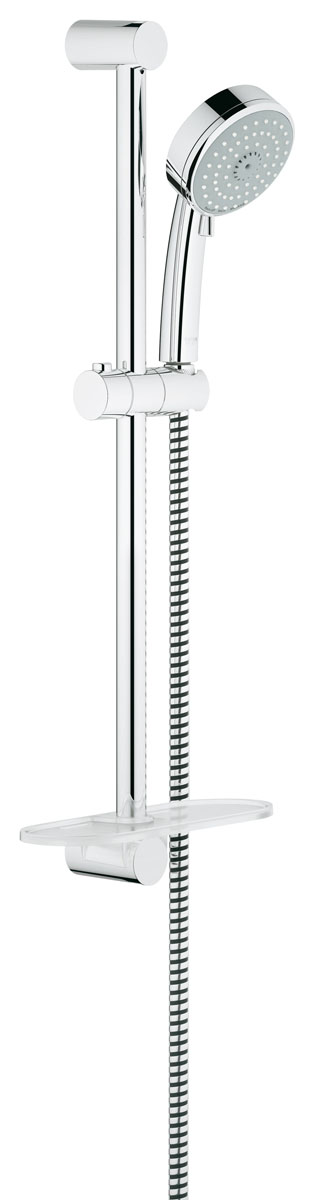 Душевой гарнитур Grohe Tempesta Cosmopolitan, с полочкой, с ограничением расхода воды27576001 Душевой гарнитур Grohe Tempesta Cosmopolitan, с полочкой, с ограничением расхода воды27576001Душевой комплект Grohe воплощает в себе стильную простоту и комфорт в использовании. Комплект состоит из ручного душа, душевой штанги (600 мм) и шланга (1750 мм), изготовленных из высококачественной латуни. Хромированное покрытие StarLight придает изделию яркий металлический блеск и эстетичный внешний вид. Душевой комплект Grohe удобен и практичен в работе.Особенности:- превосходный поток воды;- система SpeedClean против известковых отложений;- внутренний охлаждающий канал для продолжительного срока службы;- технология совершенного потока при уменьшенном расходе воды;- может использоваться с проточным водонагревателем.