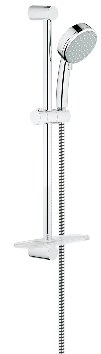 Душевой гарнитур Grohe Tempesta Cosmopolitan, с полочкой27928001 Душевой гарнитур Grohe Tempesta Cosmopolitan, с полочкой27928001Душевой комплект Grohe воплощает в себе стильную простоту и комфорт в использовании. Комплект состоит из ручного душа, душевой штанги (600 мм) и шланга (1750 мм), изготовленных из высококачественной латуни. Хромированное покрытие StarLight придает изделию яркий металлический блеск и эстетичный внешний вид. Душевой комплект Grohe удобен и практичен в работе.Особенности:- превосходный поток воды;- система SpeedClean против известковых отложений;- внутренний охлаждающий канал для продолжительного срока службы;- технология совершенного потока при уменьшенном расходе воды;- может использоваться с проточным водонагревателем.