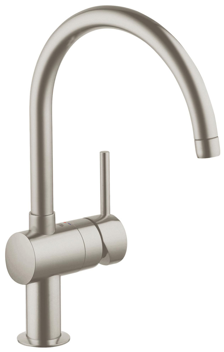 Смеситель для кухни Grohe Minta, с C-изливом32917DC0 Смеситель для кухни Grohe Minta, с C-изливом32917DC0Смеситель для кухни Grohe Minta с лаконичной конструкцией и изливом С-образной формы располагает множеством полезных особенностей. Высота излива позволяет легко наполнять даже самые высокие кастрюли. У излива имеется поворотный механизм с возможностью ограничения радиуса вращения до 0°, 150° или 360°, что позволяет зафиксировать излив в определенном положении либо свободно перемещать его между двумя чашами мойки. Конструктивная технология GroheSilkMove обеспечивает рычагу плавность хода, которая позволяет легко и свободно управлять напором и температурой потока воды. Матовое покрытие SuperSteel из нержавеющей стали придает смесителю чрезвычайную стойкость к истиранию и долговечность. Изделие имеет фирменную систему упрощенного монтажа, с помощью которой установка смесителя превращается в простой и понятный процесс. Вы мгновенно справитесь с ней всего за несколько элементарных шагов.