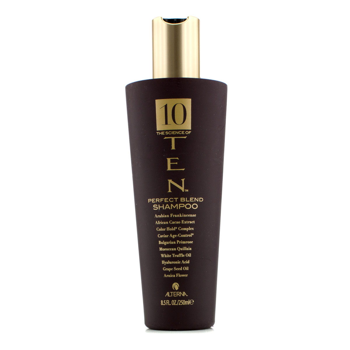 Alterna Шампунь Совершенная формула Luxury Ten The Science of Ten Shampoo - 250 мл48558 Alterna Шампунь Совершенная формула Luxury Ten The Science of Ten Shampoo - 250 мл48558Шампунь Alterna 10 The Science of Ten Shampoo защищает волосы от ломкости (масло белых трюфелей), сохраняет яркость волос (фитоинзимный комплекс), питает, увлажняет (экстракт цветка арники), защищает от вредного воздействия окружающей среды, приостанавливает процесс старения. И все это благодаря 10 активным ингредиентам, входящих в состав шампуня.Результат: После применения шампуня 10 The Science of Ten Shampoo ваши волосы становятся гладкими и здоровыми.