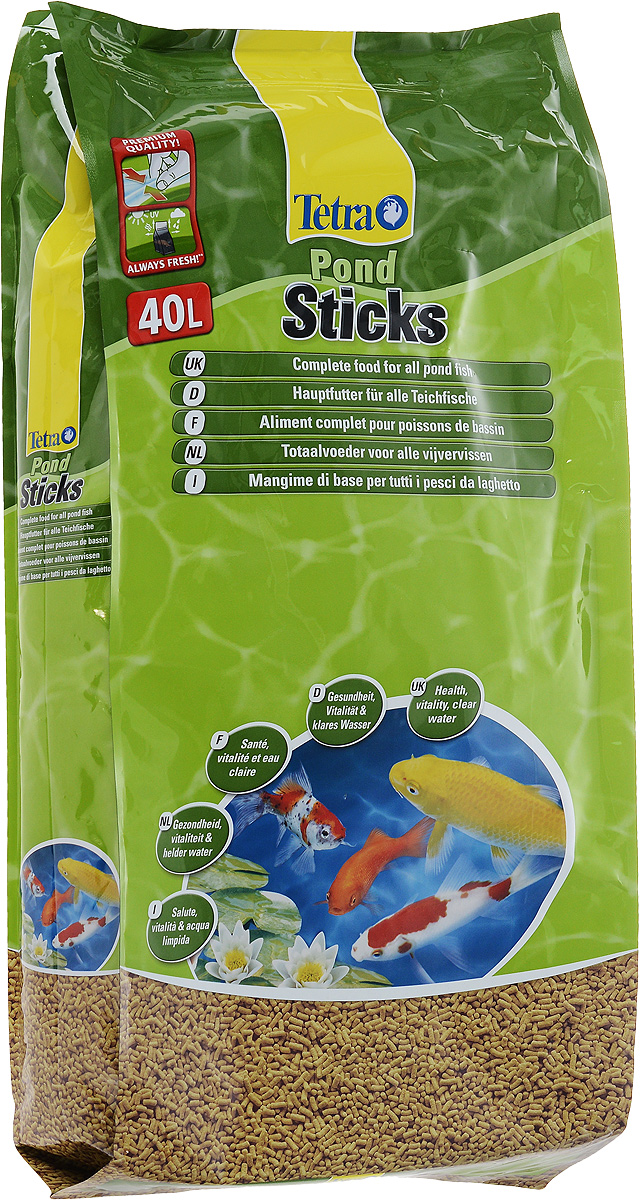 Корм сухой Tetra Pond. Sticks для прудовых рыб, палочки, 40 л (4,2 кг)154865 Корм сухой Tetra Pond. Sticks для прудовых рыб, палочки, 40 л (4,2 кг)154865Tetra Pond. Sticks - это основной корм для рыб, в виде плавающих на поверхности воды палочек, который содержит все необходимые питательные вещества, клетчатку, минералы, микроэлементы и витамины для полноценного и биологически сбалансированного питания. Запатентованная BioActive формула обеспечивает высокую устойчивость к заболеваниям, придает энергию и жизнеспособность.Особенности Tetra Pond. Sticks:уникальная рецептура и качество сырья предотвращают симптомы недостаточности связанные с питанием, легко усваиваемый корм благодаря высокой биологической ценности питательных веществ, высокая устойчивость к заболеваниям благодаря оптимизированной питательной формуле,улучшение качества воды за счет уменьшения количества добавленных фосфатов на 25 %, идеально подходит для ежедневного питания прудовых рыб. Рекомендации по кормлению: кормить не менее 2-3 раз в день в таком количестве, которое рыбы могут съесть в течение нескольких минут.Состав: зерновые культуры, экстракты растительного белка, растительные продукты, рыба и побочные рыбные продукты, дрожжи, масла и жиры, водоросли, минеральные вещества. Пищевая ценность: сырой белок - 28%, сырые масла и жиры - 3,5%, сырая клетчатка - 2%, влага - 7%.Добавки: витамины, провитамины и химические вещества с аналогичным воздействием: витамин А 16000 МЕ/кг, витамин Д3 1890 МЕ/кг. Комбинации микроэлементов: Е5 Марганец 81 мг/кг, Е6 Цинк 48 мг/кг, Е1 Железо 31 мг/кг, Е3 Кобальт 0,6 мг/кг. Красители, антиоксиданты.Товар сертифицирован.