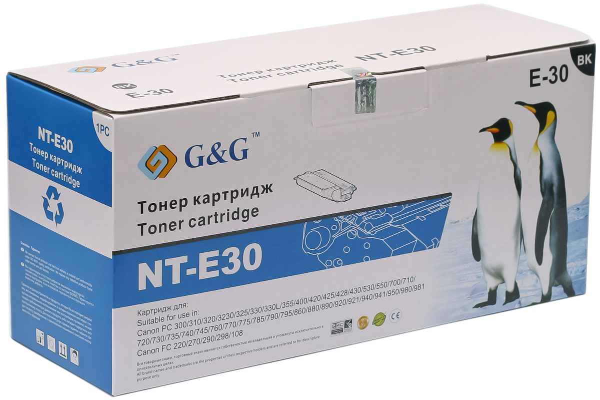 G&G NT-E30 тонер-картридж для Canon FC-220/224/226/230/330/336/PC-860/890NT-E30 G&G NT-E30 тонер-картридж для Canon FC-220/224/226/230/330/336/PC-860/890NT-E30Тонер-картридж G&G G&G NT-E30 для лазерных принтеров Canon FC-220/224/226/230/330/336/PC-860/890.Расходные материалы G&G для лазерной печати максимизируют характеристики принтера. Обеспечивают повышенную чёткость чёрного текста и плавность переходов оттенков серого цвета и полутонов, позволяют отображать мельчайшие детали изображения. Обеспечивают надежное качество печати.