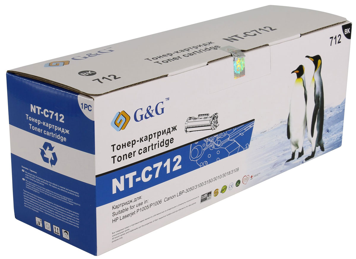G&G NT-C712 тонер-картридж для HP Laserjet P1005/P1006/Canon LBP-3050/3100/3150/3010/3018NT-C712 G&G NT-C712 тонер-картридж для HP Laserjet P1005/P1006/Canon LBP-3050/3100/3150/3010/3018NT-C712Картридж G&G NT-C712 для лазерных принтеров HP LaserJet P1005/P1006, Canon LBP-3050/3100/3150/3010/3018.Расходные материалы G&G для лазерной печати максимизируют характеристики принтера. Обеспечивают повышенную чёткость чёрного текста и плавность переходов оттенков серого цвета и полутонов, позволяют отображать мельчайшие детали изображения. Обеспечивают надежное качество печати.