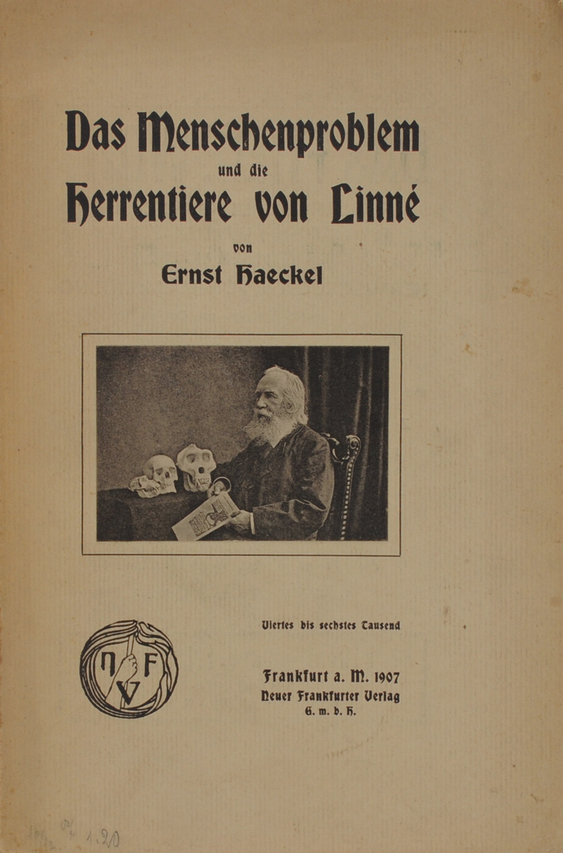 Das Menschenproblem und die Herrentiere von Linne0120710 Das Menschenproblem und die Herrentiere von Linne0120710Frankfurt, 1907 год, Neuer Frankfurter Verlag, GmbH.Издательский переплет. Сохранность хорошая. Сохранена оригинальная обложка.Вашему вниманию представлено старинное книжное издание Das Menschenproblem und die Herrentiere von Linne автора Ernst Haeckel.Издание не подлежит вывозу за пределы Российской Федерации.
