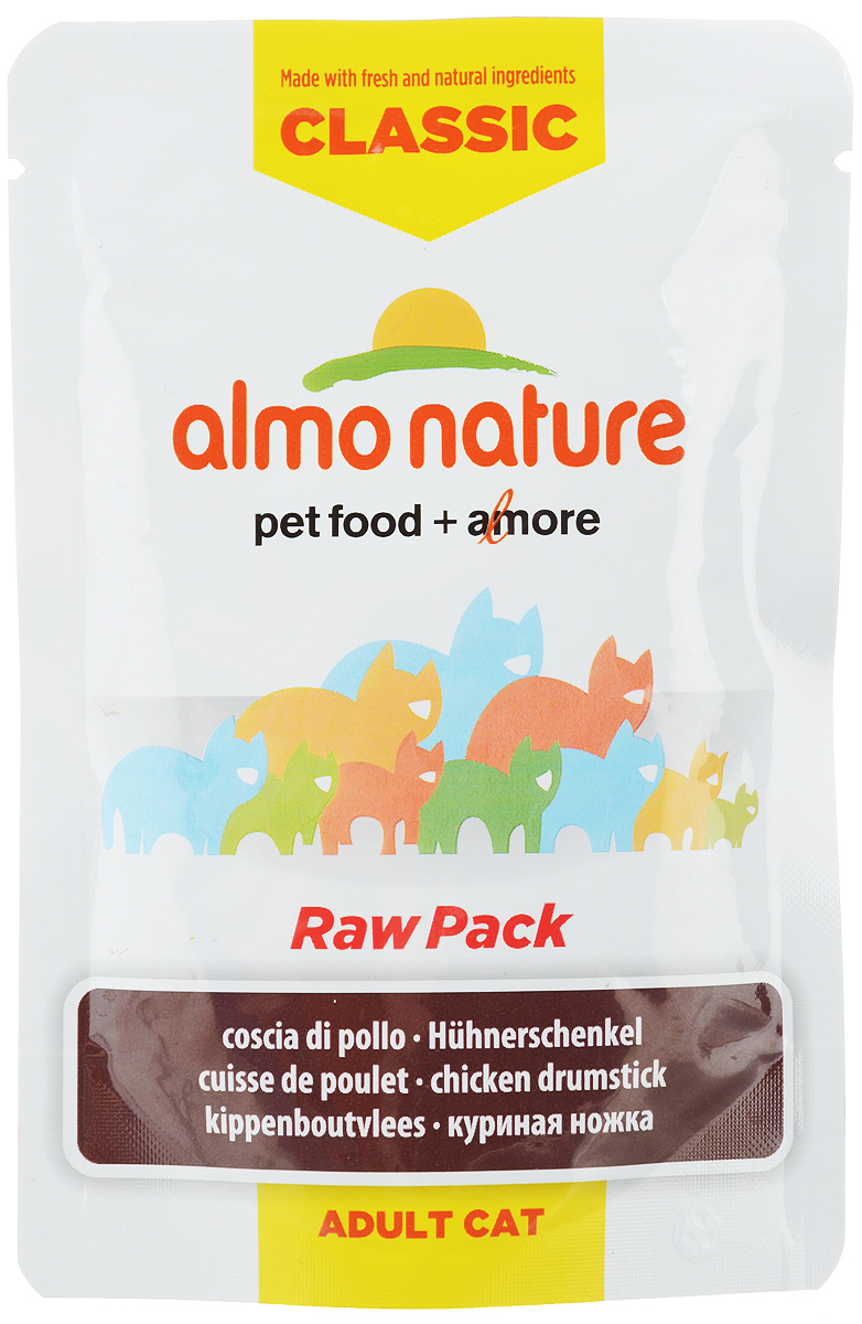 Консервы для кошек Almo Nature Classic Raw Pack, куриные бедрышки, 55 г20466 Консервы для кошек Almo Nature Classic Raw Pack, куриные бедрышки, 55 г20466Консервы для кошек Almo Nature Classic Raw Pack - дополнительное питание для взрослых кошек. Консервы приготовлены из свежих и натуральных ингредиентов, упакованы сырыми и затем стерилизованы, чтобы сохранить питательные вещества и вкус.Состав: куриная ножка 75%, куриный бульон 24%, рис 1%. Пищевая ценность: белок 15%, клетчатка 0,1%, масла и жир 3,5%, зола 1,5%, влажность 80%. Энергетическая ценность: 820 ккал/кг. Товар сертифицирован.