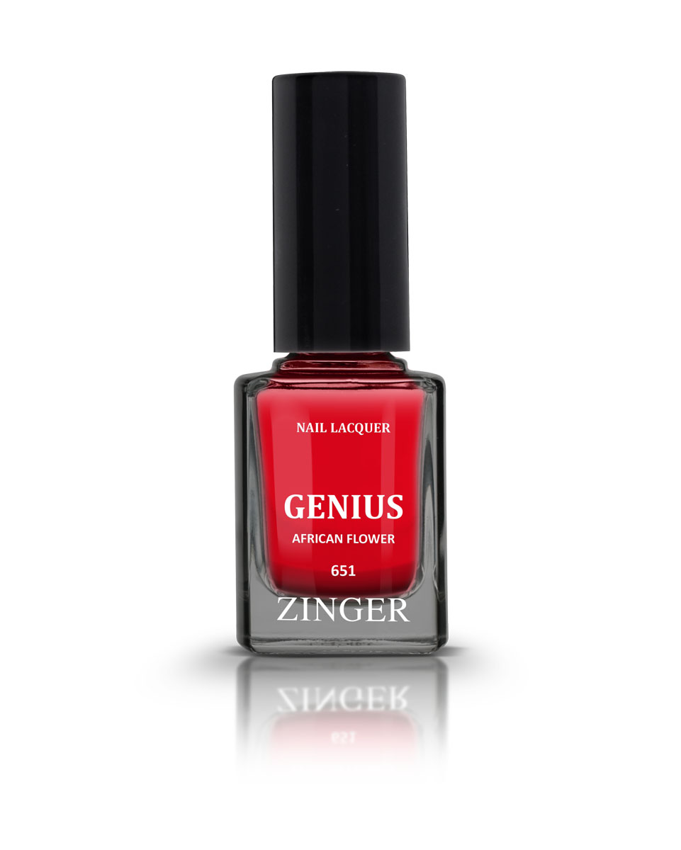 Zinger Лак для ногтей GENIUS AFRICAN FLOWER 651, 12 мл78127 Zinger Лак для ногтей GENIUS AFRICAN FLOWER 651, 12 мл7812760 трендовых оттенков для новой коллекции лака для ногтей Zinger 2016 произведены во Франции по экспертной технологии, которая обеспечивает прочное покрытие и одновременно заботится о здоровье ногтей, сохраняя их природную красоту. Новая формула лака Gel-technology 3-го поколения свободна от парабенов, толуола, ДБП, исключено использование камфоры и формальдегидной смолы. Для дополнительной защиты ногтей, в новой 5free формуле лаков Zinger появились UV-фильтры. Лак теперь наносится легко и быстро, абсолютно ровным слоем, благодаря новой профессиональной кисточке из 222 волосков. Лак держится намного дольше и высыхает после нанесения в течение нескольких минут. Сырье для производства лаков и конечный продукт –лаки Zinger не тестируются на животных.Фактура глянцевая