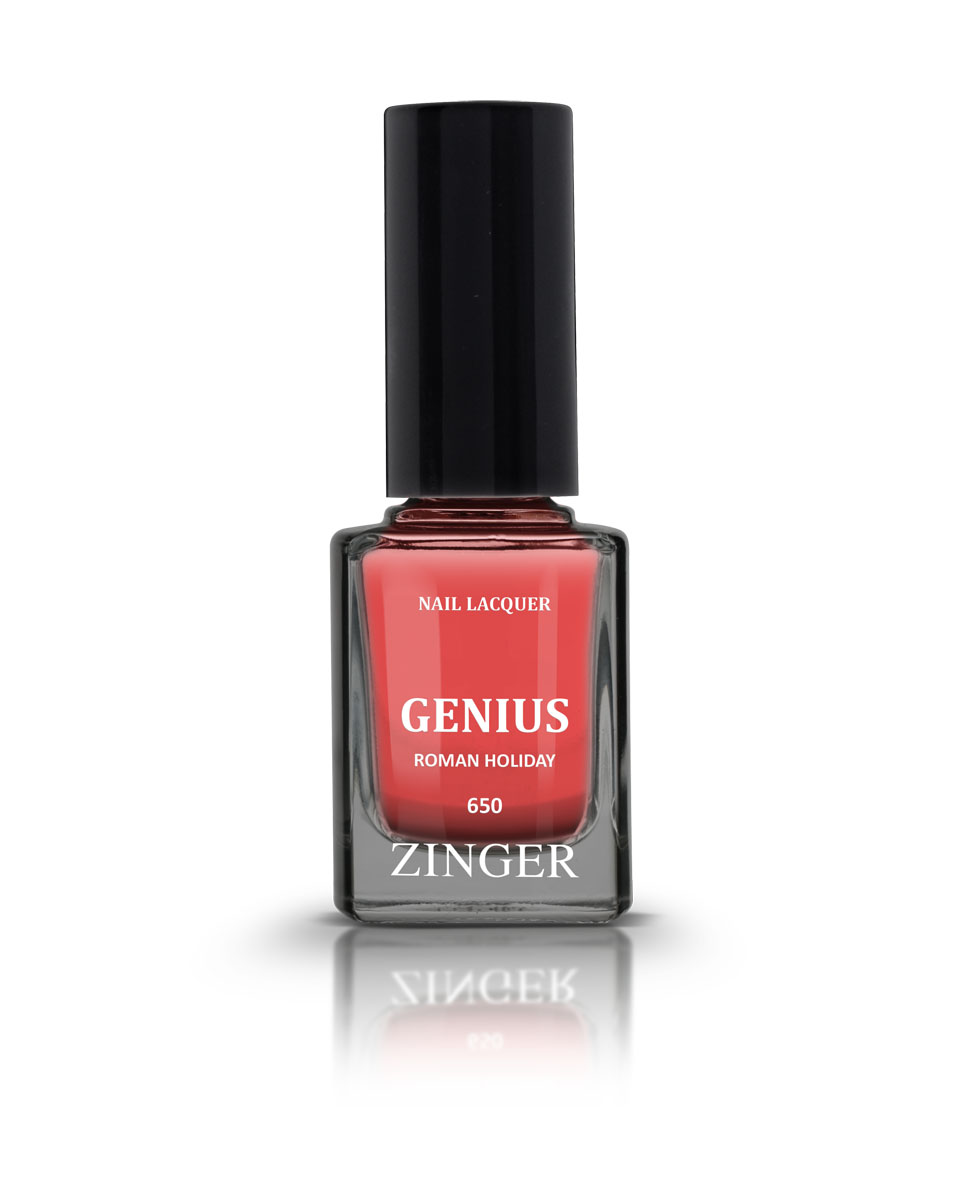 Zinger Лак для ногтей GENIUS ROMAN HOLIDAY 650, 12 мл78126 Zinger Лак для ногтей GENIUS ROMAN HOLIDAY 650, 12 мл7812660 трендовых оттенков для новой коллекции лака для ногтей Zinger 2016 произведены во Франции по экспертной технологии, которая обеспечивает прочное покрытие и одновременно заботится о здоровье ногтей, сохраняя их природную красоту. Новая формула лака Gel-technology 3-го поколения свободна от парабенов, толуола, ДБП, исключено использование камфоры и формальдегидной смолы. Для дополнительной защиты ногтей, в новой 5free формуле лаков Zinger появились UV-фильтры. Лак теперь наносится легко и быстро, абсолютно ровным слоем, благодаря новой профессиональной кисточке из 222 волосков. Лак держится намного дольше и высыхает после нанесения в течение нескольких минут. Сырье для производства лаков и конечный продукт –лаки Zinger не тестируются на животных.Фактура глянцевая