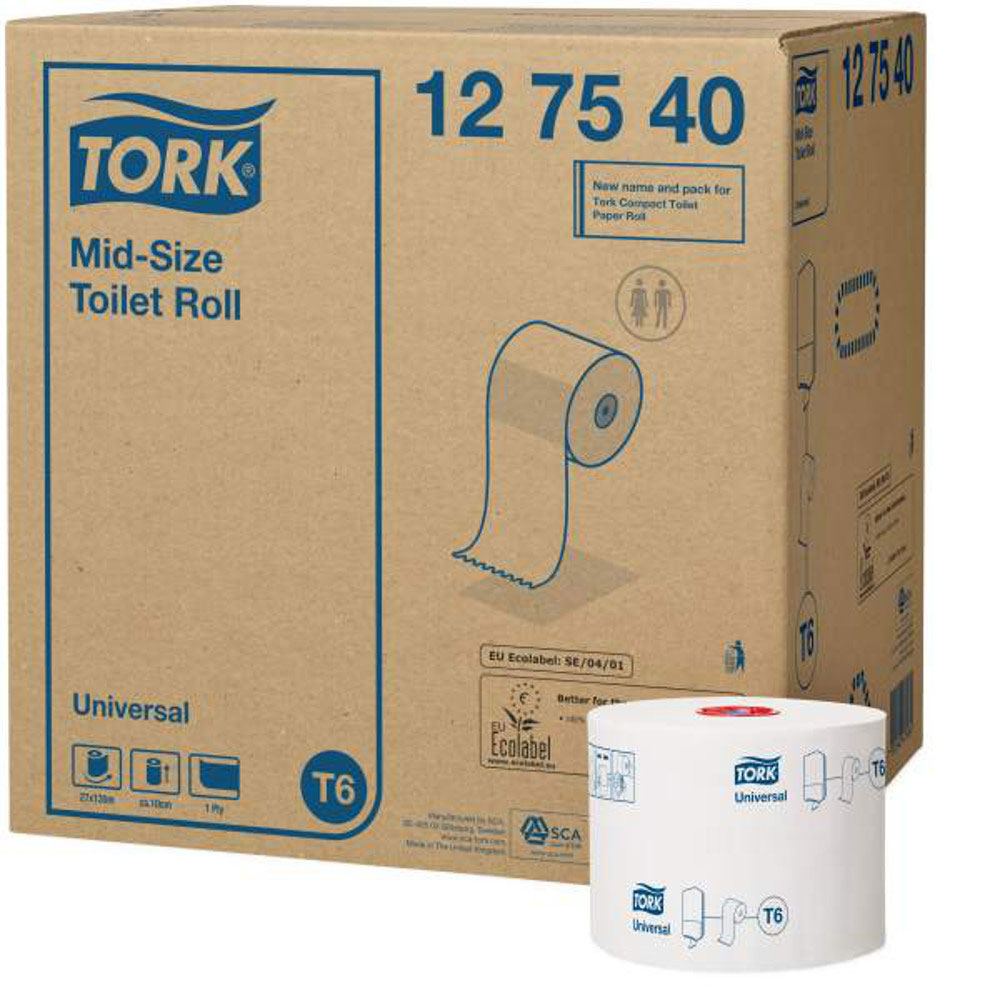 Tork туалетная бумага Mid-size в миди рулонах 1-сл. 135м, коробка 27 шт127540 Tork туалетная бумага Mid-size в миди рулонах 1-сл. 135м, коробка 27 шт127540Целлюлоза
