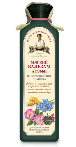 Рецепты бабушки Агафьи бальзам Мягкий Агафьи восстановление и защита 350 мл071-6-8643 Рецепты бабушки Агафьи бальзам Мягкий Агафьи восстановление и защита 350 мл071-6-8643Бальзам на талой воде кондиционирует волосы, которые становятся более мягкими, легко расчесываются, приобретают естественный блеск. Растительные компоненты в составе, богатые питательными и защитными свойствами, восстановят здоровье ваших волос. Плоды белой шелковицы и льняное молочко вернут волосу мягкость и блеск, а масло шиповника – упругость и силу.