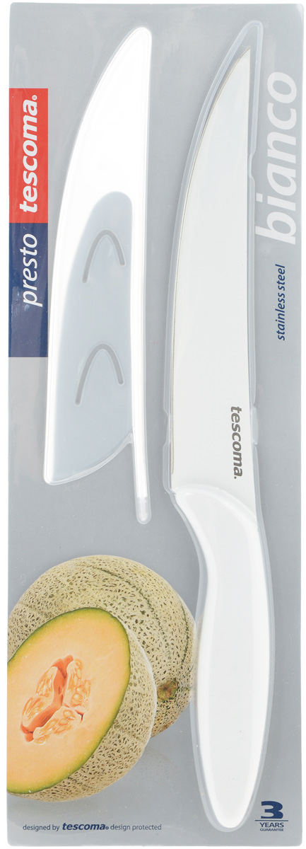 Нож для мяса Tescoma Bianco, с чехлом, длина лезвия 18 см863112 Нож для мяса Tescoma Bianco, с чехлом, длина лезвия 18 см863112Нож Tescoma Bianco прекрасно подходит для быстрой и удобной нарезки мяса. Лезвие ножа выполнено из нержавеющей стали с неприлипающим покрытием. Рукоятка ножа изготовлена из прочного пластика, эргономичная форма обеспечивает надежный хват. Нож поставляется с защитным чехлом для безопасного хранения. Изделие можно мыть в посудомоечной машине. Длина ножа: 30 см.