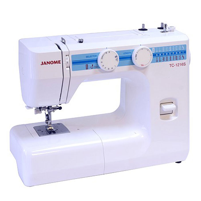 Janome TC 1216 S швейная машинаTC1216S Janome TC 1216 S швейная машинаTC1216SJanome TC 1216 S - швейная машина для шитья и ремонта одежды. Она оборудована надежным вертикальным качающимся челноком, применяемым в бытовых швейных машинах уже многие десятилетия.Данная модель очень проста в управлении. Хорошо работает с разными видами тканей - легкими, средними, тяжелыми и сверхтяжелыми. Одно из самых важных достоинств – плавная регулировка длины стежка и ширины зигзага, что обеспечивает практичность и простоту осуществления настроек.Автоматическое выметывание петель позволит вам быстро и качественно выполнить петли различной длины. Рукавная платформа служит для удобства обработки манжет, низа брюк и других трубчатых изделий. При шитье двойной иглой на швейную машину устанавливается вторая катушка.