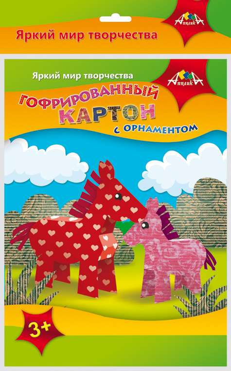 Апплика Набор цветного картона Лошадки 5 листов 5 цветовС2535-02 Апплика Набор цветного картона Лошадки 5 листов 5 цветовС2535-02Набор цветного гофрированного картона с орнаментом Апплика Лошадки идеально подходит для детского творчества: создания аппликаций, оригами и многого другого.В упаковке 5 листов гофрированного картона 5 разных цветов. Детские аппликации из гофрированного цветного картона - отличное занятие для развития творческих способностей и познавательной деятельности малыша, а также хороший способ самовыражения ребенка.Рекомендуемый возраст: от 3 лет.