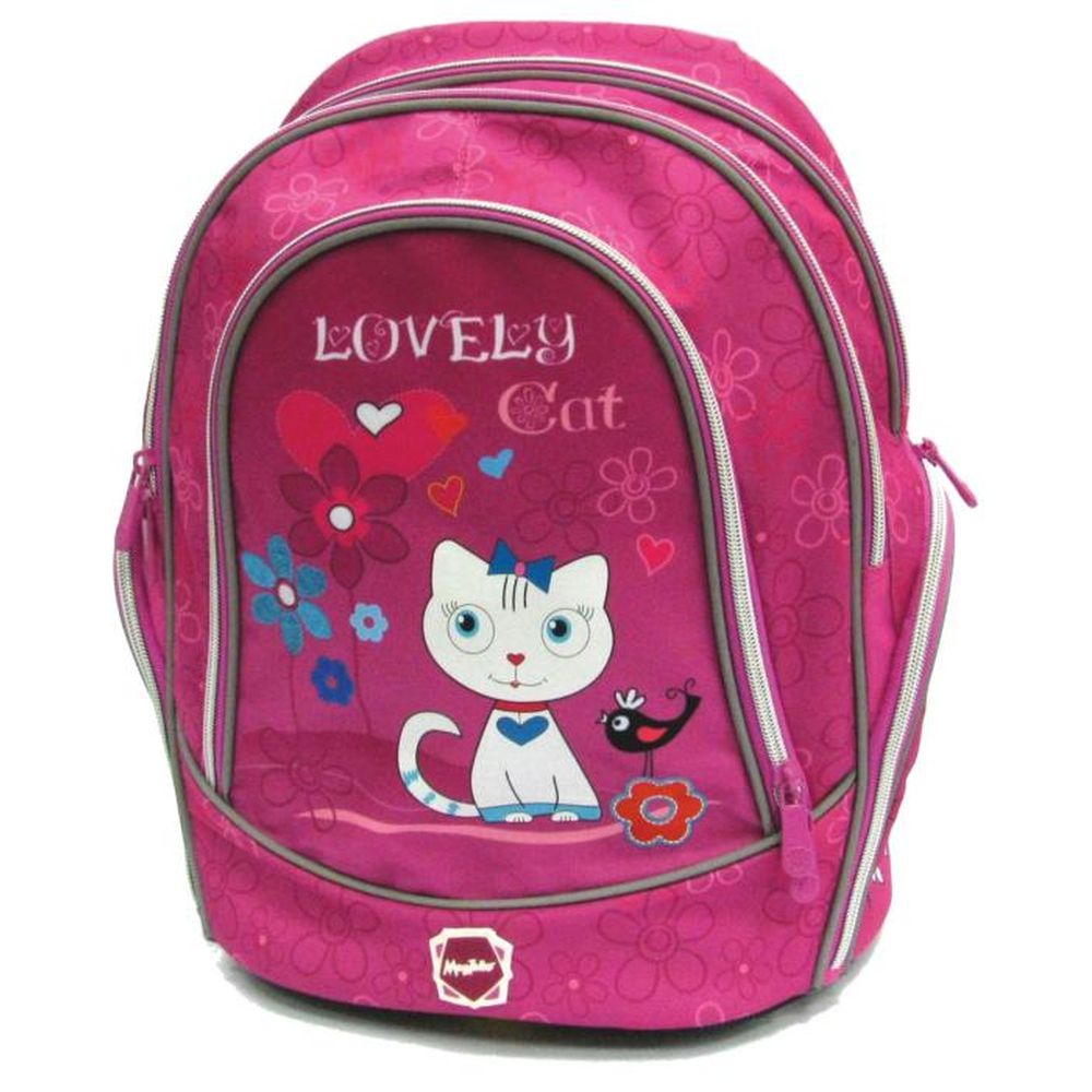 MagTaller Школьный ранец Cosmo ll Lovely Cat20215-26 MagTaller Школьный ранец Cosmo ll Lovely Cat20215-26Рюкзак Cosmo II. Размер 36*29*18 см. Вес 850грамм. Материал полиэстер. Эргономичная спинка и дно спинка рюкзака дополнительно усилена рамкой из алюминия, повторяющей естественный изгиб позвоночника. Дно из PVC и ножки из прочного пластика надежно защищает содержимое ранца от воды и грязи. Уплотненные лямки уменьшают нагрузку на плечи ребенка. Фиксаторы лямок позволяют закрепить концы лямок при помощи пластиковых крючков. Светоотражающие элементы на передней части, лямках и боках. Органайзер предназначен для хранения ключей, мобильного телефона пишущих принадлежностей и других мелочей.светоотражающие элементы спереди, сбоку, на плечевых лямках;спинка рюкзака дополнительно усилена рамкой из алюминия повторяющей естественный изгиб позвоночника;лямки, регулируемые по высоте и длине, позволяют удобно расположить рюкзак на спине;дно из PVC и ножки из прочного пластика надежно защищает содержимое рюкзака от воды и грязидва внутренних отделения с органайзером;передний и два боковых кармана на молнии