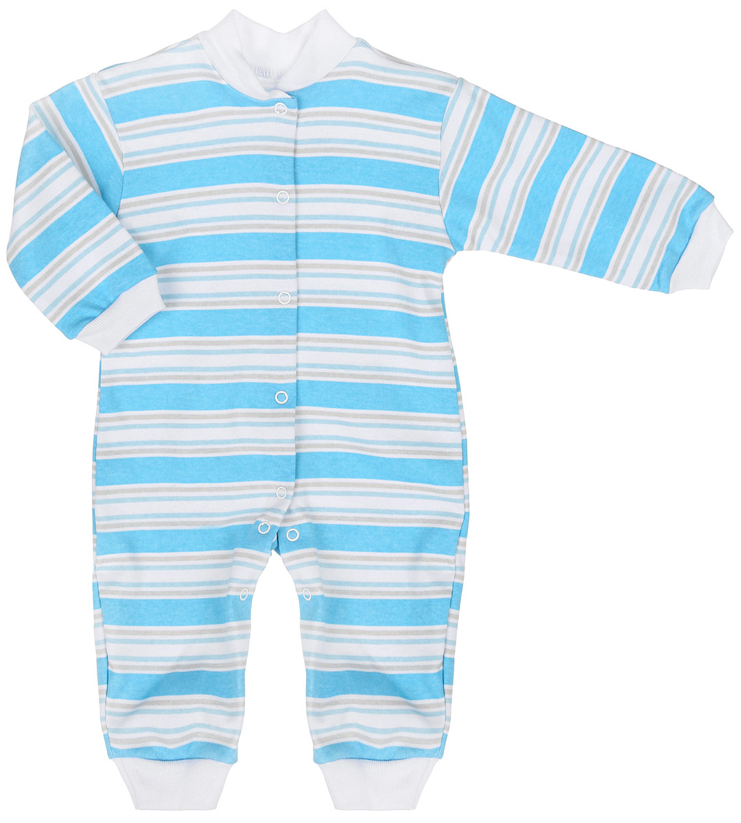 Комбинезон для мальчика Трон-плюс, цвет: белый, голубой, светло-серый. 5813_ОЗ14_полоски. Размер 80, 12 месяцев