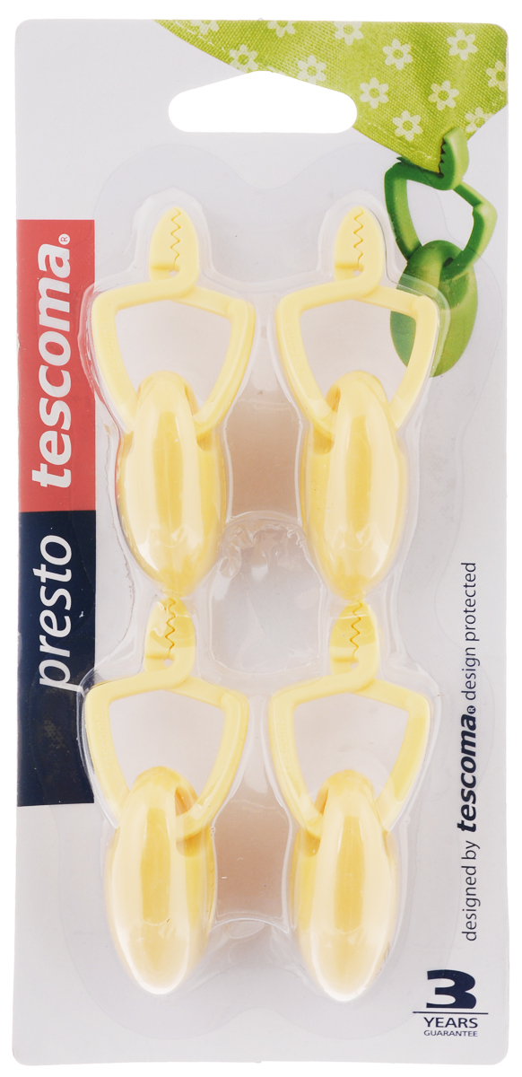 Клипса-груз для скатерти Tescoma Presto, цвет: желтый, 4 шт420820_желтый Клипса-груз для скатерти Tescoma Presto, цвет: желтый, 4 шт420820_желтыйКлипса-груз для скатерти Tescoma Presto выполнена из пластика и предназначена для утяжеления столовых скатертей. Принцип действия очень прост - просто нажмите на клипсу и закрепите груз на край скатерти.Можно мыть в посудомоечной машине.Размер клипсы-груза: 3 х 2,5 х 7 см.