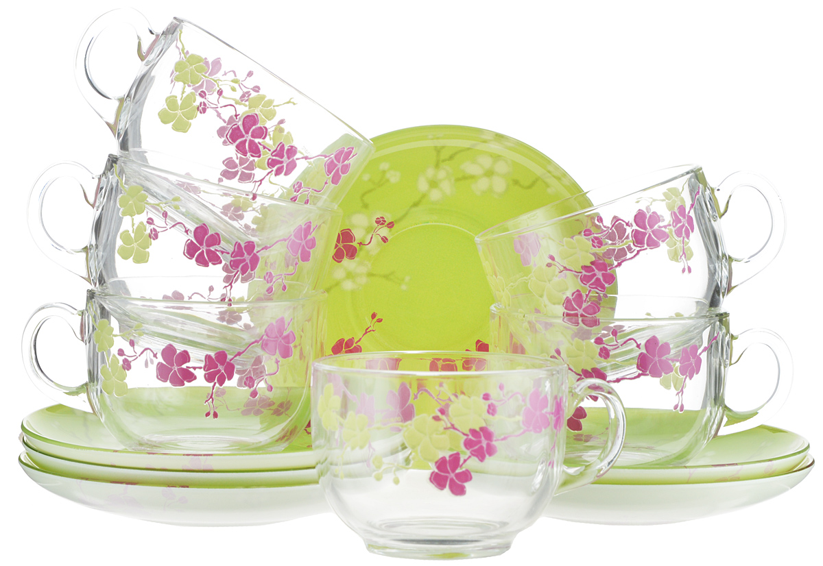 Набор чайный Luminarc Kashima Green, 12 предметовH0062 Набор чайный Luminarc Kashima Green, 12 предметовH0062Чайный набор Luminarc Kashima Green состоит из шести чашек и шести блюдец. Предметы набора изготовлены из высококачественного стекла и имеют стильный внешний вид. Чайный набор изысканного утонченного дизайна украсит интерьер кухни. Прекрасно подойдет как для торжественных случаев, так и для ежедневного использования.Объем чашки: 220 мл. Диаметр чашки (по верхнему краю): 8,3 см. Высота стенки чашки: 6,5 см.Диаметр блюдца: 14 см.Высота блюдца: 2 см.