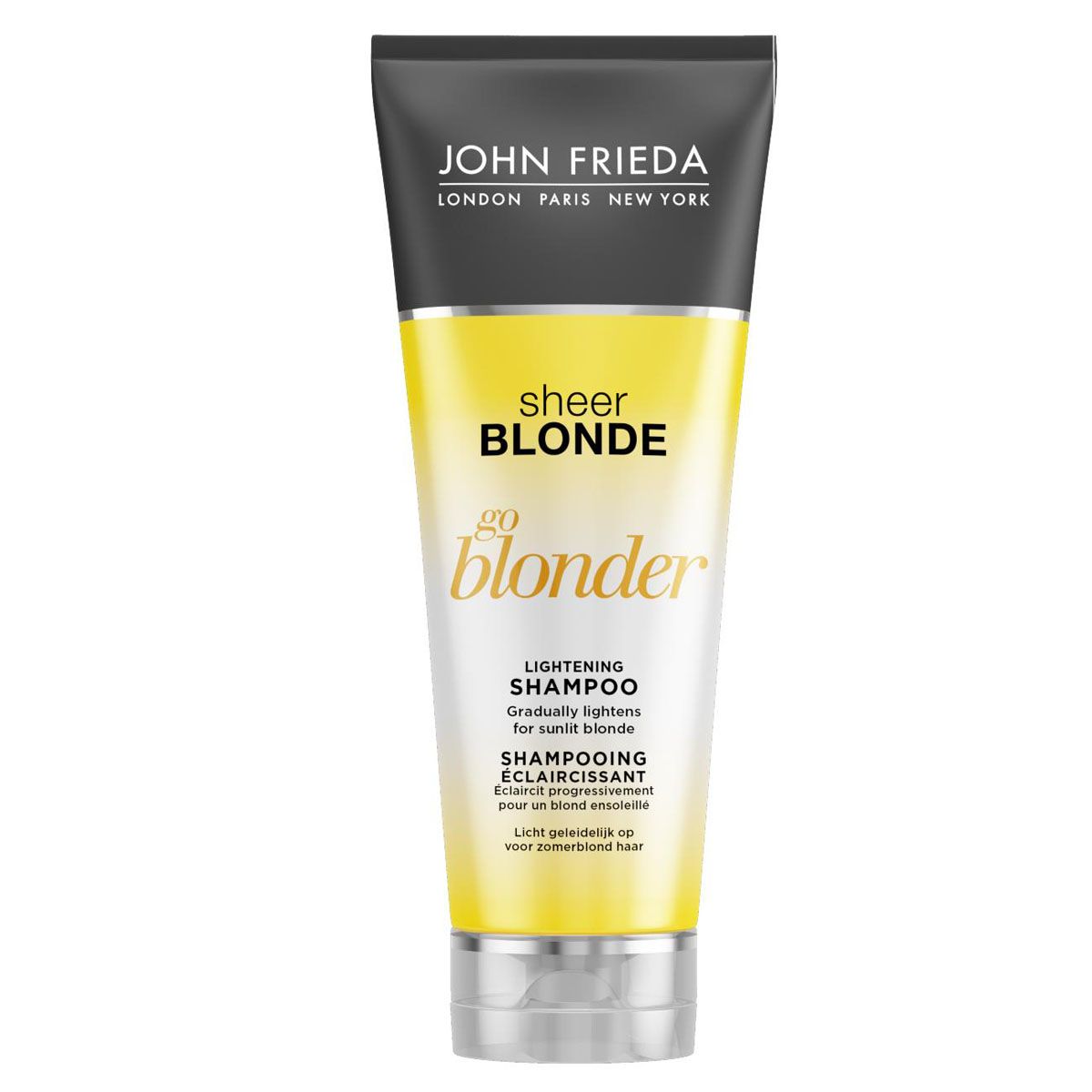John Frieda Шампунь осветляющий для натуральных, мелированных и окрашенных волос Sheer Blonde Go Blonder 250 млjf211110 John Frieda Шампунь осветляющий для натуральных, мелированных и окрашенных волос Sheer Blonde Go Blonder 250 млjf211110Постепенно осветляет и создает заметный эффект солнечного поцелуя на светлых волосах. Светлые волосы становятся более яркими и мерцающими, заметный эффект солнечного поцелуя усиливает блеск светлых волос. Осветляющий шампунь Go Blonder возвращает волосам красоту, мягкость и здоровый вид, не пересушивает их.