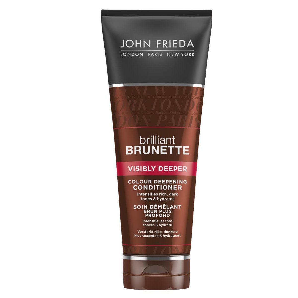 John Frieda Кондиционер для создания насыщенного оттенка темных волос Brilliant Brunette VISIBLY DEEPER 250 млjf312220 John Frieda Кондиционер для создания насыщенного оттенка темных волос Brilliant Brunette VISIBLY DEEPER 250 млjf312220Усиливает насыщенность темных и глубоких оттенков и увлажняет волосы. Усиливает глубину, насыщенность и сияние оттенка, увлажняет волосы после применения. Формула кондиционера для создания глубокого цвета темных волос с какао и маслом вечерней примулы придает яркость оттенкам темных волос.