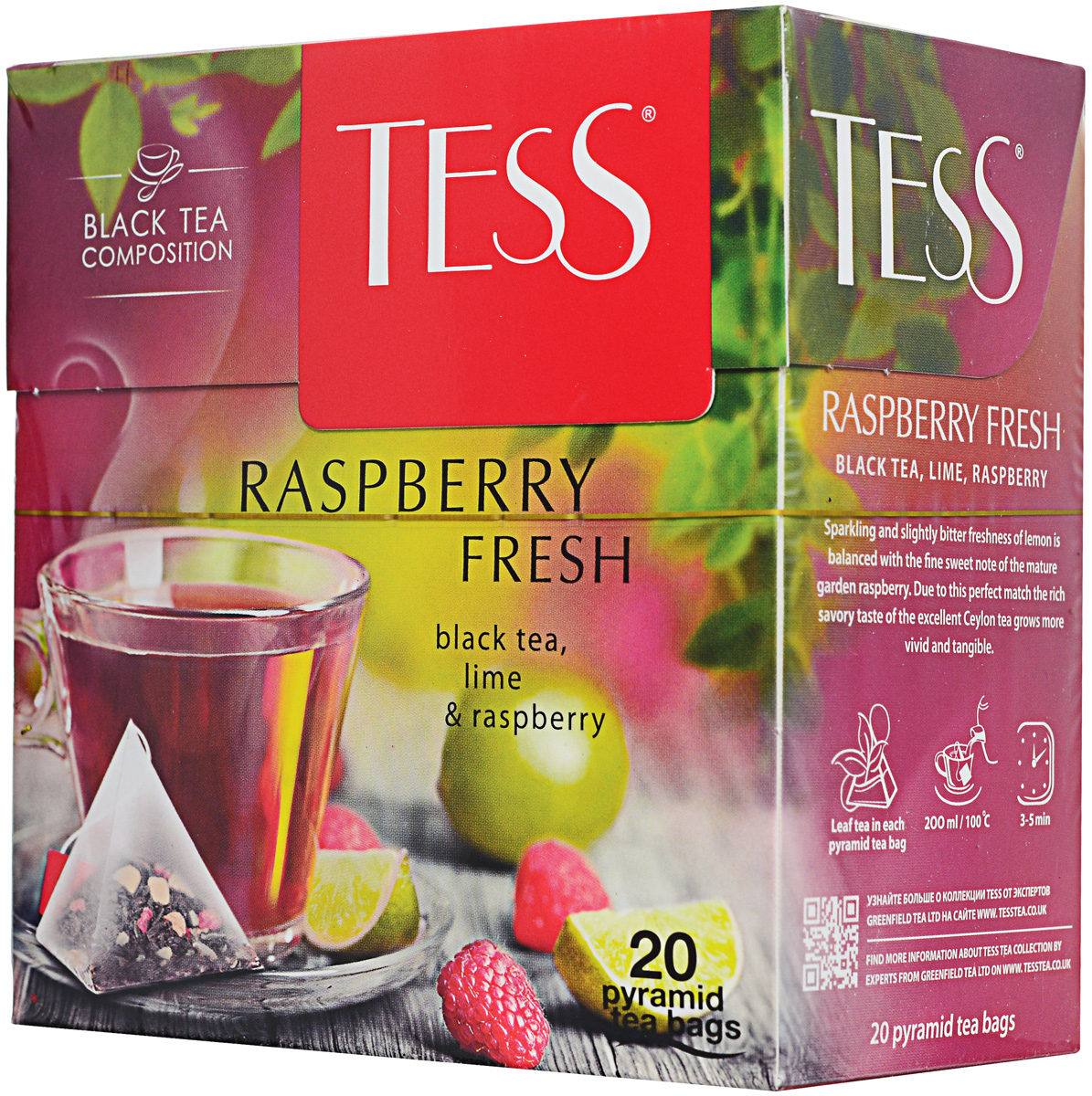 Tess Raspberry Fresh черный чай в пакетиках, 20 шт1147-12 Tess Raspberry Fresh черный чай в пакетиках, 20 шт1147-12В чае Tess Raspberry Fresh искрящаяся, чуть горьковатая свежесть лайма уравновешена тонкой сладковатой ноткой спелой садовой малины. Благодаря этому совершенному балансу глубокий пряный вкус превосходного цейлонского чая становится еще ярче и выразительнее.