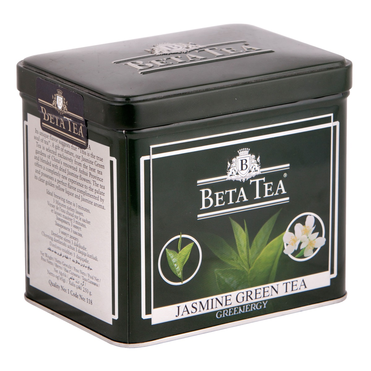 Beta Tea Зеленый с жасмином листовой чай, 250 г8690717005089 Beta Tea Зеленый с жасмином листовой чай, 250 г8690717005089Beta Tea предлагает вам насладиться целебными качествами зеленого чая с лепестками тропического жасмина, цветки которого собирают на горных склонах до восхода солнца, чтобы сохранить их нежный аромат. Настой обладает тонким цветочным ароматом и мягким вкусом.