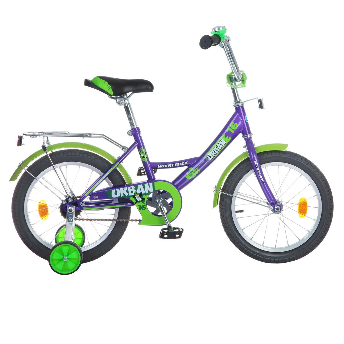 Велосипед детский Novatrack Urban 16, цвет: фиолетовый163URBAN.VL6 Велосипед детский Novatrack Urban 16, цвет: фиолетовый163URBAN.VL6Велосипед Novatrack Urban c 16-дюймовыми колесами это надежный велосипед для ребят 5-7 лет. Высокое качество сборки гарантирует, что велосипед прослужит долго, даже если ваш ребенок будет гонять на нем ежедневно по несколько часов подряд. Велосипед оснащен защитой цепи, которая не позволит ногам и одежде попасть в мезанизм. Велосипед оборудован багажником обязательным атрибутом любого детского велосипеда. Для безопасности установлено целых 4 светоотражателя задний, передний и по одному на каждом из основных колес. Колеса закрыты крыльями, которые защитят ребенка от грязи и брызг. А ножной тормоз позволит быстро остановиться, в случае необходимости.