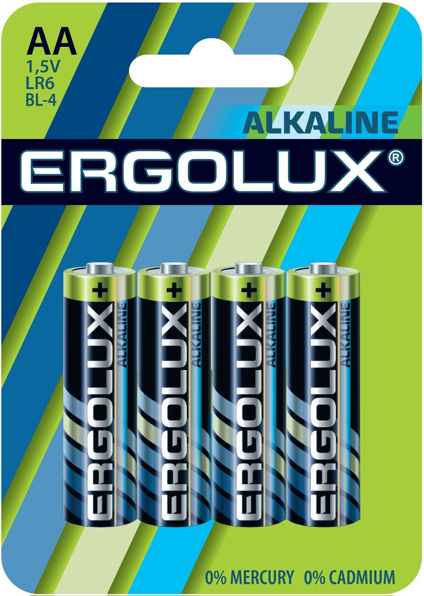 Батарейка алкалиновая Ergolux, тип LR6, 1,5 В, 4 шт11748 Батарейка алкалиновая Ergolux, тип LR6, 1,5 В, 4 шт11748Щелочные (алкалиновые) батарейки Ergolux оптимально подходят для повседневного питания множества современных бытовых приборов: электронных игрушек, фонарей, беспроводной компьютерной периферии и многого другого. Не содержат кадмия и ртути. Батарейки созданы для устройств со средним и высоким потреблением энергии. Работают в 10 раз дольше, чем обычные солевые элементы питания. Алкалиновые батарейки Ergolux - высокое качество и максимальная производительность.В комплекте 4 штуки.