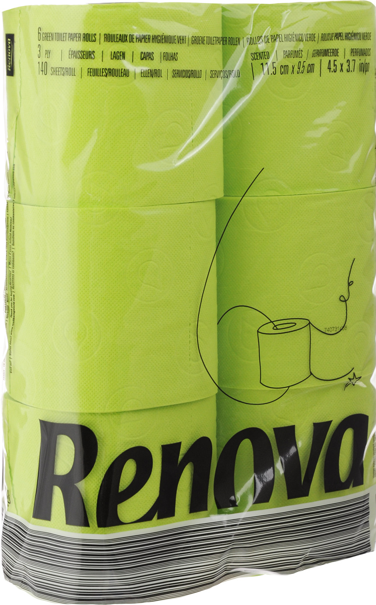 Туалетная бумага Renova Color, трехслойная, ароматизированная, цвет: зеленый, 6 рулонов10900 Туалетная бумага Renova Color, трехслойная, ароматизированная, цвет: зеленый, 6 рулонов10900Туалетная бумага Renova Color изготовлена по новейшей технологии из 100% ароматизированной целлюлозы с лосьоном, благодаря чему она имеет тонкий аромат, очень мягкая, нежная, но в тоже время прочная. Перфорация надежно скрепляет слои бумаги. Туалетная бумага Renova Color сочетает в себе простоту и оригинальность. Состав: 100% ароматизированная целлюлоза. Количество листов: 140 шт.Количество слоев: 3.Размер листа: 11,5 х 9,7 см.Количество рулонов: 6 шт.