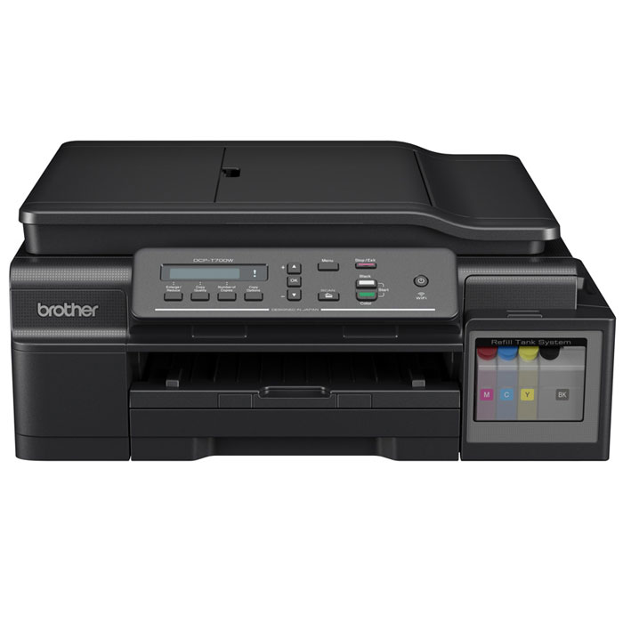 Brother DCP-T700W Ink Benefit Plus МФУDCPT700WR1 Brother DCP-T700W Ink Benefit Plus МФУDCPT700WR1Brother DCP-T700W Ink Benefit Plus - компактное струйное МФУ с автоподатчиком бумаги и перезаправляемыми контейнерами.Данная модель входит в инновационную серию InkBenefit Plus, предназначенную для больших объемов печати при сверхнизких затратах. С помощью оригинальных бутылок с чернилами 6000 страниц (черный) и 5000 страниц (цвет) вы сами можете легко заправлять чернильные контейнеры.Инновационная конструкция чернильных контейнеров позволяет заправлять их под удобным углом 45 °. Этот процесс является простым и не доставляет хлопот. Высокая емкость чернильных бутылок позволяет снизить общую стоимость владения.Многостраничные документы могут быть автоматически отсканированы или откопированы с помощью специального податчика без необходимости нахождения около МФУ, оставляя вам больше времени для выполнения других задач.Высокая скорость печати до 11 (моно) и 6 (цвет) изображений в минуту (на основе ISO / IEC 24734) позволяет быстро получать профессиональные документы с высоким качеством.Это многофункциональное устройство сертифицировано по стандарту Energy Star подтверждая его низкое энергопотребление. 4 отдельно перезаправляемых контейнера также помогают защищать окружающую среду и ваши средства.Память: 64 Мб