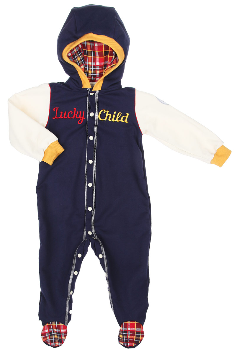 Комбинезон для мальчика Lucky Child Мужички, цвет: темно-синий, кремовый. 27-3. Размер 74/80, 6-9 месяцев27-3 Комбинезон для мальчика Lucky Child Мужички, цвет: темно-синий, кремовый. 27-3. Размер 74/80, 6-9 месяцев27-3Комбинезон для мальчика Lucky Child Мужички полностью соответствует особенностям жизни ребенка в ранний период, не стесняя и не ограничивая его в движениях. Выполненный из натурального хлопка, он очень мягкий и приятный на ощупь, не раздражает нежную и чувствительную кожу малыша, позволяя ей дышать. Комбинезон с несъемным капюшоном, длинными рукавами и закрытыми ножками застегивается от горловины до щиколоток на кнопки, проходящие по обеим ножкам, что поможет легко переодеть ребенка или сменить подгузник. Край капюшона и манжеты рукавов дополнены мягкими трикотажными резинками. Рукава, внутренняя часть капюшона и носочки модели оформлены контрастными вставками. На груди изделие декорировано вышивкой в виде названия бренда, а на рукаве - фирменной текстильной нашивкой. Комфортный и уютный комбинезон станет незаменимым дополнением к гардеробу вашего ребенка.