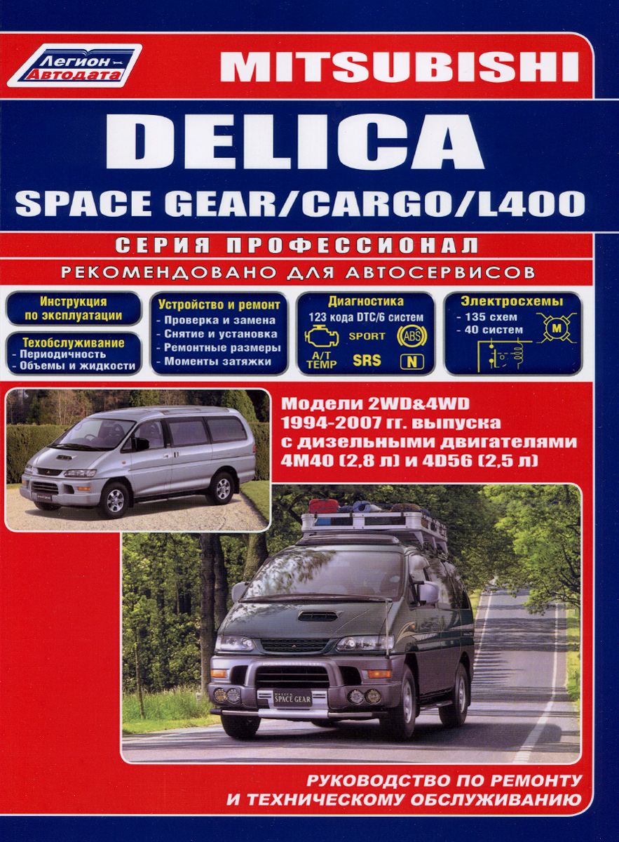 Mitsubishi Delica Space Gear / Cargo / L400. Модели с 2WD&4WD 1994-2007 гг. выпуска с дизельным двигателями 4М (2,8 л) и 4D56 (2,5 л). Руководство по ремонту и техническому обслуживанию