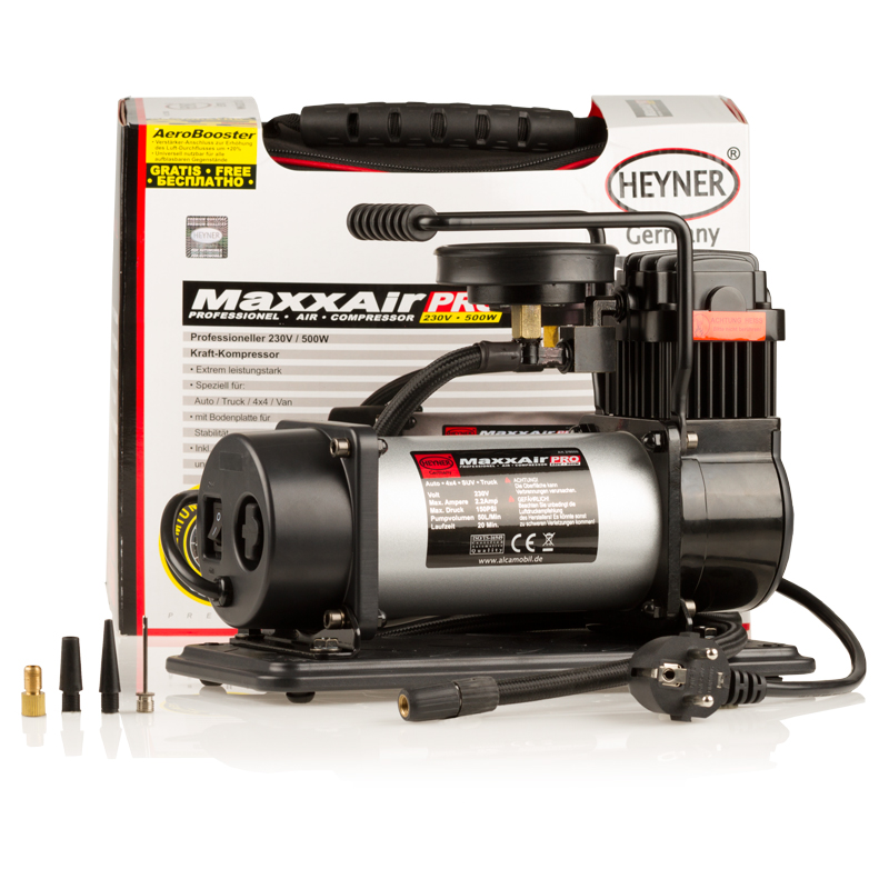 Компрессор профессиональный автомобильный Heyner 230 V/500W218000 Компрессор профессиональный автомобильный Heyner 230 V/500W218000Автомобильный профессиональный компрессор Heyner 230 V/500W предназначен для микроавтобусов и джипов. Устойчив за счет широкой опорной плиты.В комплект входят 4 адаптора и сумка для хранения.