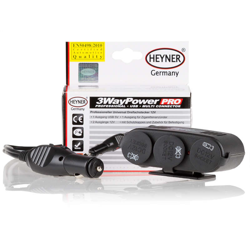 Разветвитель прикуривателя Heyner, с 3 выходами + USB511300 Разветвитель прикуривателя Heyner, с 3 выходами + USB511300Разветвитель прикуривателя Heyner увеличивает количество гнезд прикуривателя и рассчитан на подключение нескольких различных электрических приборов, например, автомобильного чайника или термокружки. Выполнен из тугоплавкого пластика. Имеет 3 гнезда прикуривателя, 1 порт USB, предохранитель и кабель длиной 1 м. Это устройство незаменимо при выездах на природу, да и просто в поездках по городу.Напряжение: 12В.