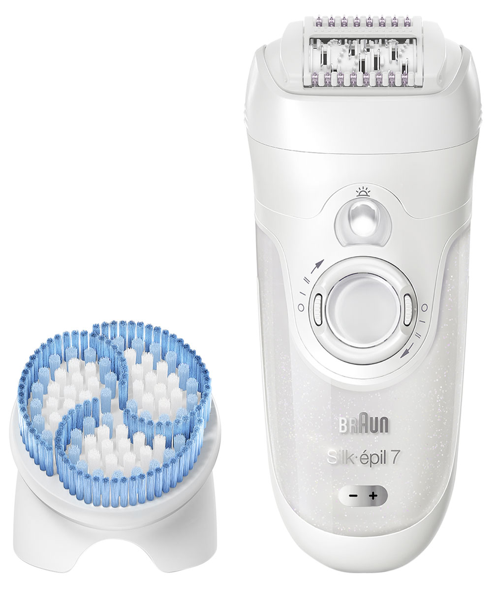 Braun Silk-Epil 7 SkinSpa 7-921e Wet & Dry эпилятор81547817 Braun Silk-Epil 7 SkinSpa 7-921e Wet & Dry эпилятор81547817Эпилятор Braun SE 7921e – это универсальный прибор, который поможет вам не только быстро решить проблему удаления нежелательных волос, но и сделать качественный пилинг. Вы сможете правильно ухаживать за кожей в домашних условиях. Эргономичный корпус удобно лежит в руке, делая эпиляцию максимально комфортной. Технология Close-Grip гарантирует, что ваши ножки будут идеально гладкими долго время. 40 пинцетов эффективно удаляют даже самые короткие волоски, а функция подсветки помогает не пропустить ни один волосок даже при плохом освещении.Сухая и влажная эпиляция:Вы можете выбрать наиболее удобный для вас способ удаления волос. Если вы хотите сделать процесс менее дискомфортным для кожи, можно воспользоваться данным эпилятором вовремя принятия ванны или душа. Корпус модели водонепроницаемый, поэтому ее можно без опасений использовать во влажной среде. Горячая вода поможет расслабить кожу и сделать ее менее восприимчивой к воздействию прибора.Пилинг:В комплекте предусмотрена специальная насадка-щетка, предназначенная для глубокого очищения кожи всего тела, кроме кожи лица. Технология мягкого отшелушивания Sonic помогает тщательно очистить кожу от ороговевших клеток и сделать ее бархатистой и сияющей. 10000 щетинок совершают 3000 микроколебаний в минуту, стимулируя кожу и способствуя ее регенерации. Щетку можно использовать для сухого влажного отшелушивания вместе с вашим любимым гелем или скрабом. Если пользоваться ею регулярно, например, раз в неделю, то вы сможете значительно снизить риск врастания волос после эпиляции.Массажная система:Эпилятор снабжен специальными массажными роликами, которые помогают сделать процесс удаления волосков невероятно мягким и бережным. Плавающая головка прибора точно повторяет контуры вашего тела, а ролики деликатно массируют кожу, расслабляя ее и снижая болезненные ощущения. Вы можете выбрать одну из двух скоростей работы. Для полной зарядки требуется всего 1 час, после чего он автономно работает 40 минут.