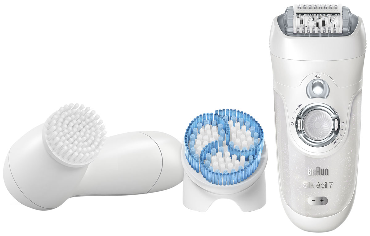 Braun Silk-Epil 7 SkinSpa 7-939e Wet & Dry эпилятор81547823 Braun Silk-Epil 7 SkinSpa 7-939e Wet & Dry эпилятор81547823Эпилятор SE 7939e – инструмент для эффективного удаления волос. Уникальная технология CloseGrip служит той же цели: 40 пинцетов могут удалять даже самые маленькие волоски, благодаря чему вы останетесь довольны результатом эпиляции. 2 скорости – гарантия того, что вы сможете удалять волосы так, как вам удобно: 1-ая скорость предназначена для мягкой эпиляции, вторая – для эффективной. Выбирайте ту, которая вам подходит, и приводите свои ножки в порядок с комфортом. Еще одна особенность бьюти-новинки – стильный внешний вид. Перед вами современный эпилятор, который понравится любой девушке.Влажная эпиляция:Данный эпилятор можно использовать в воде – это не только экономит время, но и позволяет сделать эпиляцию менее болезненной. Как это работает? Теплая вода расширяет поры кожи, успокаивает ее, благодаря чему эпиляция становится если не приятной, то терпимой. Подсветка SmartLight позволяет делать эпиляцию даже в плохо освещенном помещении. Можете быть уверены, вы не пропустите ни одного волоска.Для тела и лица:Вместе с ним вы получите прибор для чистки лица, который отшелушивает омертвевшие клетки кожи, делая ее гладкой и красивой. Такая процедура очищает кожу в 6 раз эффективнее, чем умывание. Также в комплекте устройство для пилинга кожи с особой щеточкой – благодаря своей уникальной треугольной форме щетинки обеспечивают еще лучшее отшелушивание. Уникальное сочетание щетинок разной длины и чашевидной формы позволяет получить великолепный результат процедуры.Хорошие рабочие характеристики:Для того, чтобы вы могли получить лучший результат эпиляции, разработчики оснастили прибор плавающей головкой, что позволяет приспособлению лучшим образом адаптироваться к контурам вашего тела. Заряжайте прибор час – вы получите 40 минут для процедуры. Такой эпилятор станет отличным подарком!