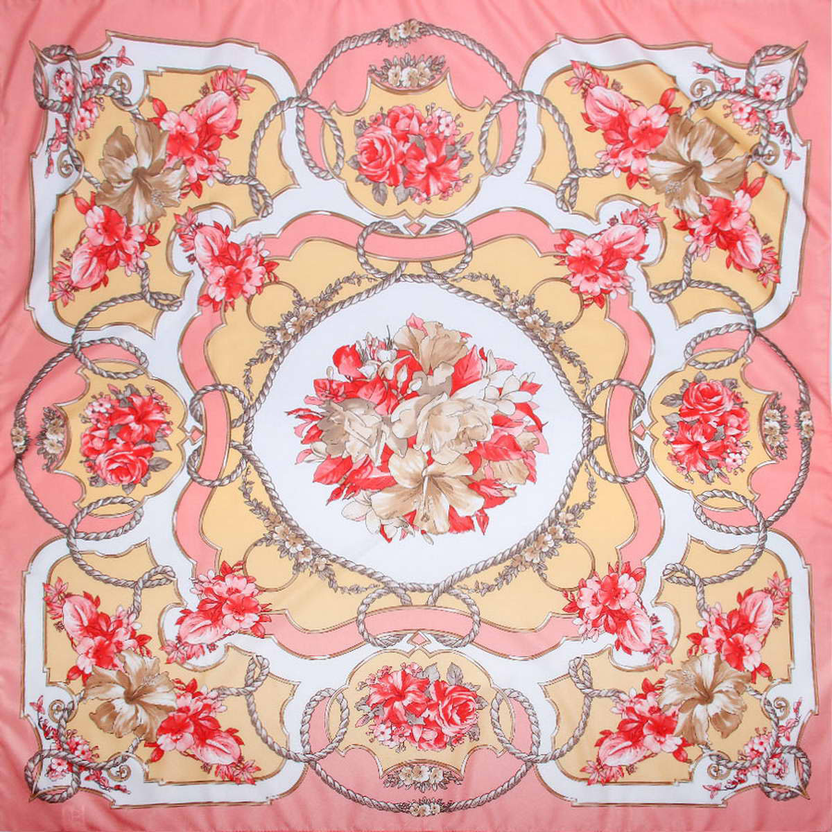 Платок женский Venera, цвет: розовый, бежевый, красный. 3904972-11. Размер 90 см х 90 см