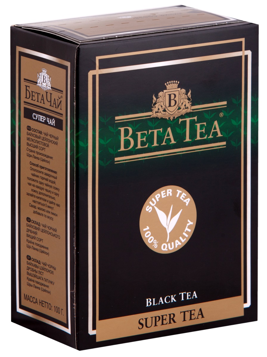Beta Tea Super Tea черный листовой чай, 100 г4607014860215 Beta Tea Super Tea черный листовой чай, 100 г4607014860215Мелколистовой чай Beta Tea Super Tea с лучших плантаций Цейлона подарит вам блаженство и умиротворение. Насладитесь крепостью и ароматом этого изящного сорта чая.