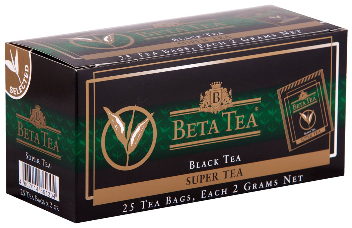 Beta Tea Super Tea черный чай в пакетиках, 25 шт4607014861304 Beta Tea Super Tea черный чай в пакетиках, 25 шт4607014861304Мелколистовой чай Beta Tea Super Tea с лучших плантаций Индии, Кении и Цейлона подарит вам блаженство и умиротворение. Насладитесь крепостью и ароматом этого изящного сорта чая.