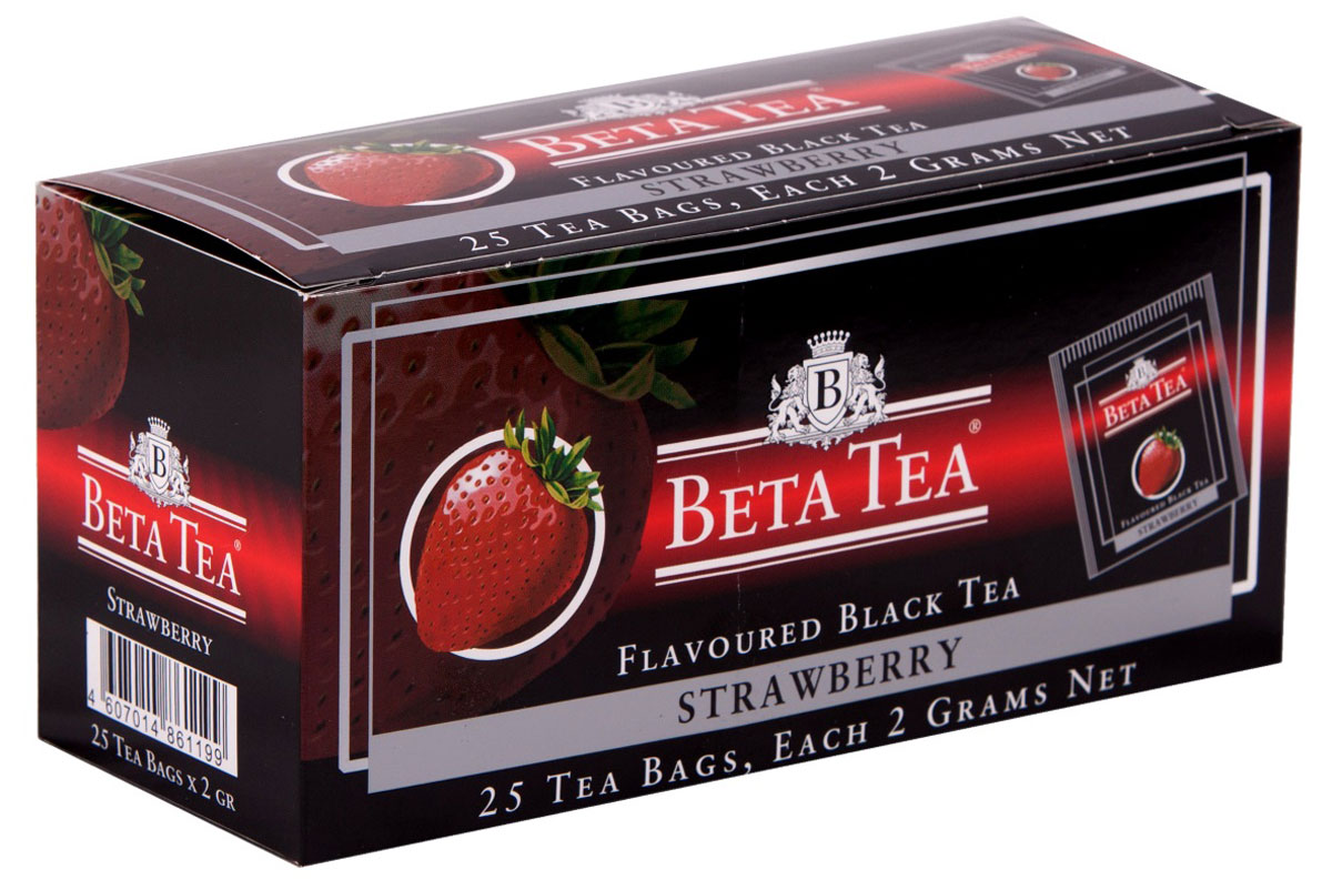 Beta Tea Клубничный ягодный чай в пакетиках, 25 шт4607014861199 Beta Tea Клубничный ягодный чай в пакетиках, 25 шт4607014861199Бета Клубника содержит в себе неповторимый аромат клубники, что придает чаю изысканный вкус. Этот чай, собранный с самых лучших плантаций Цейлона, производится в экологически чистых условиях при помощи современных технологий.