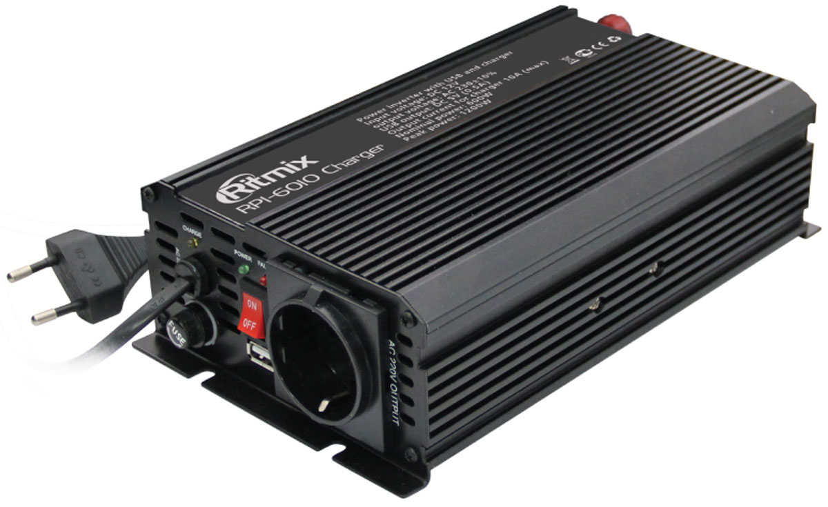 Ritmix RPI-6010 Charger преобразователь напряжения15116442 Ritmix RPI-6010 Charger преобразователь напряжения15116442Ritmix RPI-6010 – автомобильный преобразователь напряжения, который позволяет запитать как электронные устройства, так и сам аккумулятор автомобиля. Соответственно и источников энергии у этого прибора может быть несколько: бортовая энергосистема, бытовая электросеть и внешний аккумулятор.В режиме преобразователя RPI-6010 позволяет запитывать электронные устройства, работающие от сети 220 вольт или от USB. Любые электроприборы, которыми вы привыкли пользоваться у себя дома, теперь работают в вашем автомобиле, куда бы вы ни поехали!3 в 1: преобразователь, зарядное устройство для аккумулятора автомобиля, источник резервного питанияВремя переключения между режимами - не более четырёх секундПровод для подключения к сети 220 ВПодключение напрямую к аккумулятору автомобиляФункция зарядки аккумулятора автомобиляРежим резервного питания от подключаемого внешнего аккумулятораВыходная мощность: максимальная - 600 Вт; импульсная - 1200 ВтВыходное напряжение: евророзетка - 230 В; USB - 5 ВВыходной ток: USB - 0,5 А; режим зарядки аккумулятора - 5 А (макс)Выходная эффективность: 90,5 %Порог отключения: при низком входном напряжении: 9,2 - 9,8 В; при высоком входном напряжении: 15 - 16 В