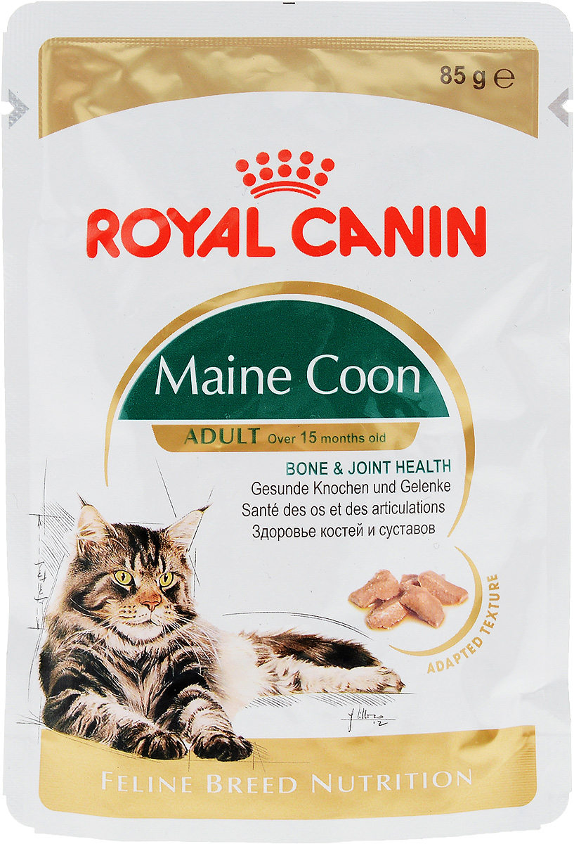Консервы Royal Canin Maine Coon Adult , для кошек породы Мейн-кун в возрасте старше 15 месяцев, мелкие кусочки в соусе, 85 г60617 Консервы Royal Canin Maine Coon Adult , для кошек породы Мейн-кун в возрасте старше 15 месяцев, мелкие кусочки в соусе, 85 г60617Консервы Royal Canin Maine Coon Adult специально созданы для кошек породы Мейн-кун в возрасте старше 15 месяцев. Также подходят кошкам пород Сибирская и Норвежская лесная. Мейн-кун - вероятно, одна из самых древних пород кошек в Северной Америке. Первое упоминание о предках сегодняшних мейн-кунов было зафиксировано в штате Мейн в 1850-е годы. Несмотря на свой «дикий» вид, представители этой породы отличаются мягким характером.Природные мощь и величие. Величественные мейн-куны - одни из самых крупных кошек, внешний вид которых свидетельствует о необычайной силе и выносливости. Этим кошкам-великанам с массивными костями требуется особый уход, цель которого - обеспечить здоровье суставов. Крупное сердце - угроза здоровью. Несмотря на атлетическую внешность, мейн-кун подвержен определенным рискам, в частности гипертрофической кардиомиопатии. Забота о красоте шерсти. Шерсть мейн-куна - предмет особой заботы. Регулярное расчесывание и специально адаптированные корма играют важную роль в поддержании здоровья и красоты шерсти.Здоровье костей и суставов. Maine Coon Adult помогает поддерживать здоровье костей и суставов у этих самых крупных кошек. Продукт обеспечивает здоровье костей и суставов Мейн-кунов - представителей самой крупной и тяжеловесной породы кошек.Здоровье кожи и шерсти. Эксклюзивное сочетание специально подобранных аминокислот, витаминов и жирных кислот способствует здоровью кожи и шерсти.Консервы Royal Canin Maine Coon Adult отличаются высококонцентрированным энергетическим составом продукта. Состав: мясо и мясные субпродукты, рыба и рыбные субпродукты, злаки, субпродукты растительного происхождения, экстракты белков растительного происхождения, масла и жиры, минеральные вещества, углеводы, моллюски и ракообразные, углеводы.Добавки (в 1 кг):Витамин D3: 315 ME, Железо: 11 мг, Йод: 0,11 мг, Марганец: 3,4 мг, Цинк: 34 мг.Товар сертифицирован.Уважаемые клиенты! Обращаем ваше внимание на возможные изменения в дизайне упаковки. Качественные характеристики товара остаются неизменными. Поставка осуществляется в зависимости от наличия на складе.