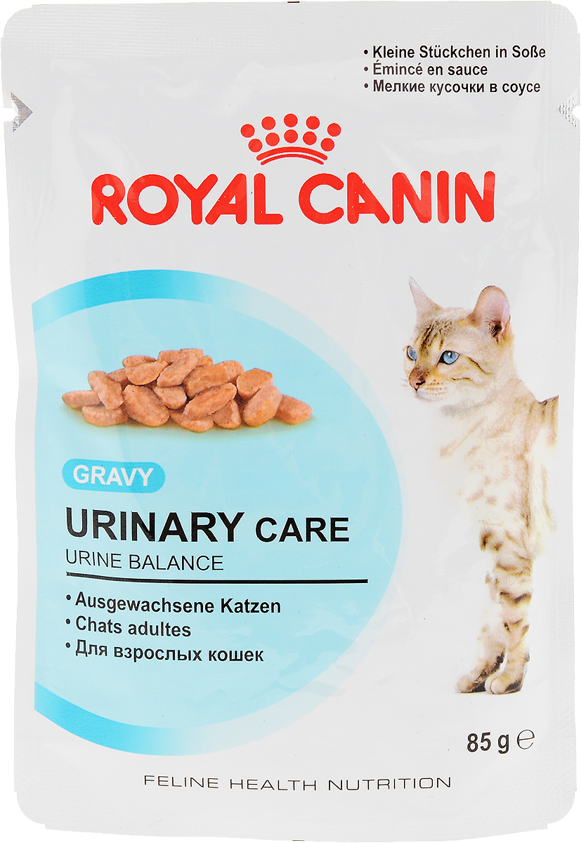 Консервы Royal Canin Urinary Care, для взрослых кошек, мелкие кусочки в соусе, 85 г59642 Консервы Royal Canin Urinary Care, для взрослых кошек, мелкие кусочки в соусе, 85 г59642Консервы Royal Canin Urinary Care специально созданы для профилактики камней в мочевыводящих путях у взрослых кошек. Кристаллы могут образовываться даже в моче здоровых кошек. Некоторые факторы, в том числе уровень рН мочи, повышают риск превращения кристаллов в камни. Правильное питание помогает снизить интенсивность образования кристаллов в моче.Urinary Care” - тщательно сбалансированная формула, способствующая поддержанию здоровья мочевыводящих путей. Доказана эффективность продукта, в частности, против образования кристаллов струвита. Рекомендации: побуждайте кошку пить как можно больше воды. Таким образом увеличивается суточный объем отделяемой мочи и снижается ее концентрация, что благоприятно для здоровья мочевыводящих путей. Если у вас есть какие-либо вопросы относительно здоровья мочевыводящих путей вашей кошки, обратитесь к ветеринарному врачу. Состав: мясо и мясные субпродукты, злаки, субпродукты растительного происхождения, минеральные вещества, углеводы. Добавки (в 1 кг): Витамин D3: 195 ME, Железо: 3 мг, Йод: 0,09 мг, Марганец: 1 мг, Цинк: 10 мг..Товар сертифицирован.Уважаемые клиенты!Обращаем ваше внимание на возможные изменения в дизайне упаковки. Качественные характеристики товара остаются неизменными. Поставка осуществляется в зависимости от наличия на складе.