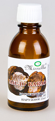 Масло Какао 25мл4650001794031 Масло Какао 25мл4650001794031Масло какао замечательно питает, увлажняет, смягчает, оживляет, и тонизирует кожу, делает ее более нежной, гладкой и сияющей; обладает разглаживающими свойствами; отлично подходит для ухода за кожей вокруг глаз; ускоряет процесс восстановления поврежденных клеток кожи.