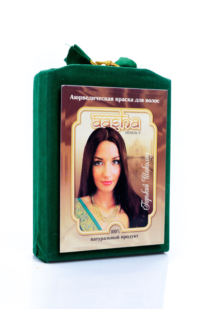 Aasha Herbals Аюрведичесая краска для волос Горький Шоколад, 100 г841028002085 Aasha Herbals Аюрведичесая краска для волос Горький Шоколад, 100 г841028002085Композиция натуральной индийской хны и 24 растений с лечебными свойствами. Краска Горький Шоколад окрашивает волосы в насыщенный цвет темного шоколада. После первого окрашивания цвет сохраняется 2-3 недели. В комплект входят шапочка, перчатки, кисточка, инструкция по применению