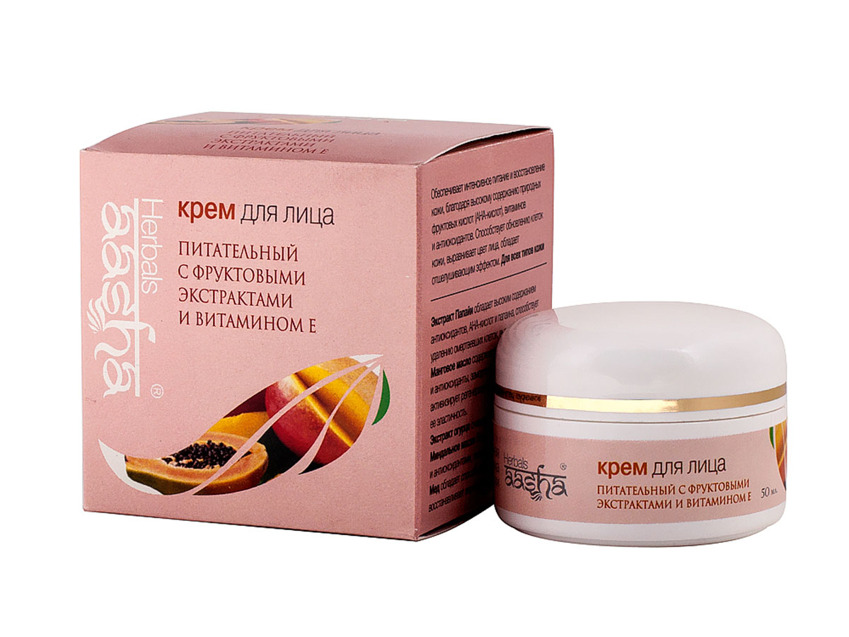 Aasha Herbals Крем для лица Питательный с фруктовыми экстрактами и витамином Е, 50 мл косметические маски aasha herbals маска для лица подтягивающая