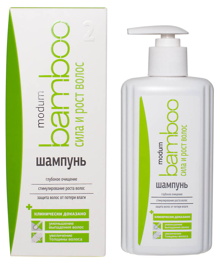 Modum Bamboo Шампунь Сила и Рост волос, 300 млC088-502 Modum Bamboo Шампунь Сила и Рост волос, 300 млC088-502Шампунь содержит целый комплекс мягких моющих компонентов, обеспечивающих щадящее, но эффективное очищение. После применения шампуня волосы глубоко очищены: с кожи головы и прикорневой зоны удалены скопившиеся излишки работы сальных желез, остатки косметических, стайлинговых средств, бытовые загрязнения. Это тщательное, ощутимое очищение необходимо для обеспечения более эффективного воздействия активных ингредиентов, входящих в состав шампуня.Экстракты Женьшеня, Красного перца и Бамбука активно борются с выпадением волос за счет усиления микроциркуляции крови в верхних слоях эпидермиса кожи головы, улучшая питание волосяных луковиц, продлевая стадию активного роста волос. Гидролизованный коллаген и протеины риса восстанавливают поврежденную структуру волос, приглаживая чешуйки кутикулы стержня волоса, формируя на волосах защитную пленку. Протеины риса и D-пантенол способствуют поддержанию достаточного уровня увлажненности волос, делая волос более эластичным и крепким, предотвращая его слоистость и сечение.Шампунь содержит так же специальные кондиционирующие добавки, усиливающие мягкость и легкость расчесывания волос. Активный компонент Lamesoft PO 65 поддерживает целостность гидро-липидной мантии даже при частом мытье